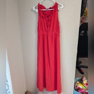 Coral Pink Sleeveless Maxi Dress XL Ruffle Minimalist Elevated Basic Boho Whimsy